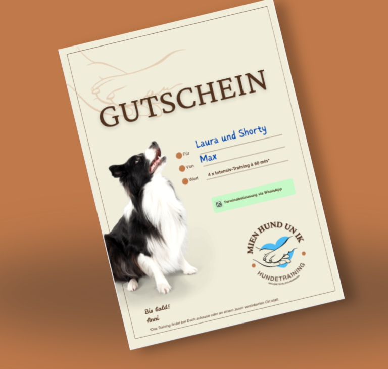 Gutschein für Max von Laura und Shory, mit Abbildung eines Hundes.